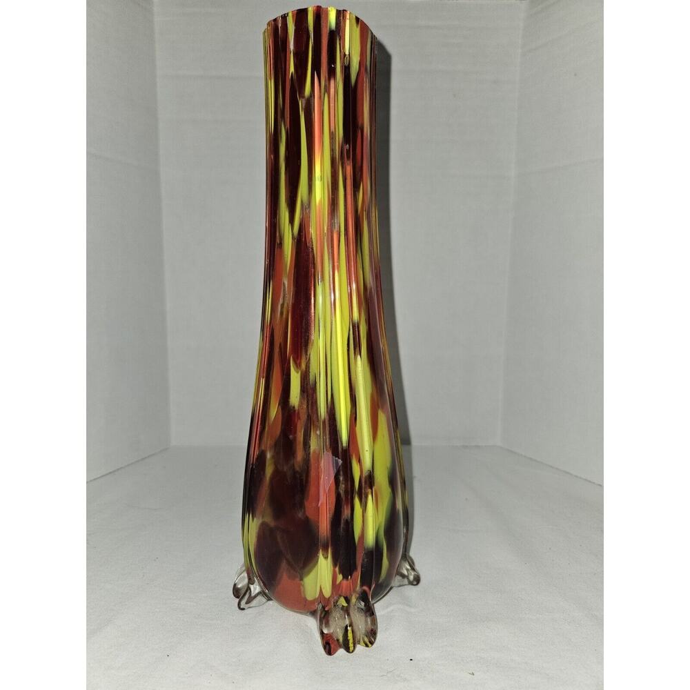 Franz Welz Czech Tall Vase Red Yellow Black Hard to Find Beautiful Cond Vintage